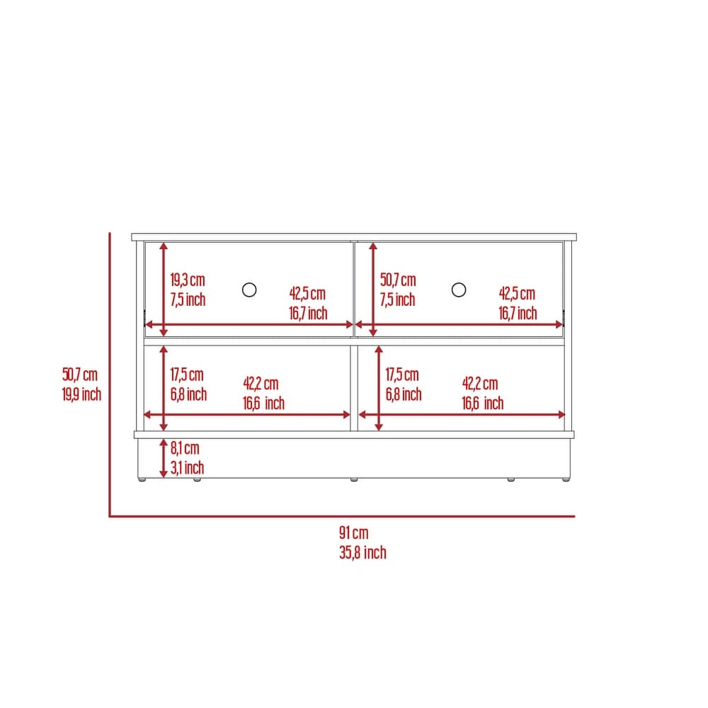 Hamilton 36 inch Wide Storage Bench with 2 Open Shelves and 2 Drawers