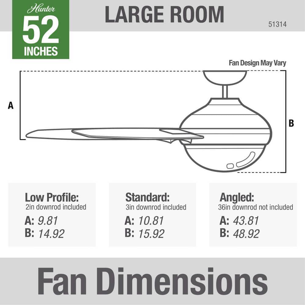 Hunter Aerodyne 52 in Indoor Matte Black Smart Ceiling Fan with Light Kit and Remote Control