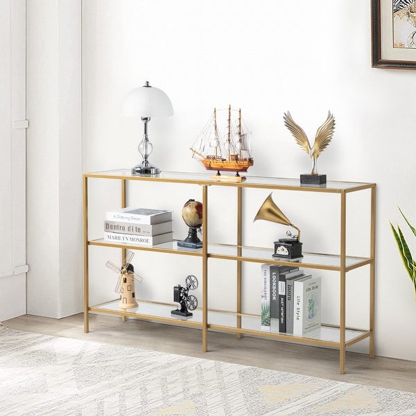 Golden Frame Glass Entryway Console Table Sofa Table|39