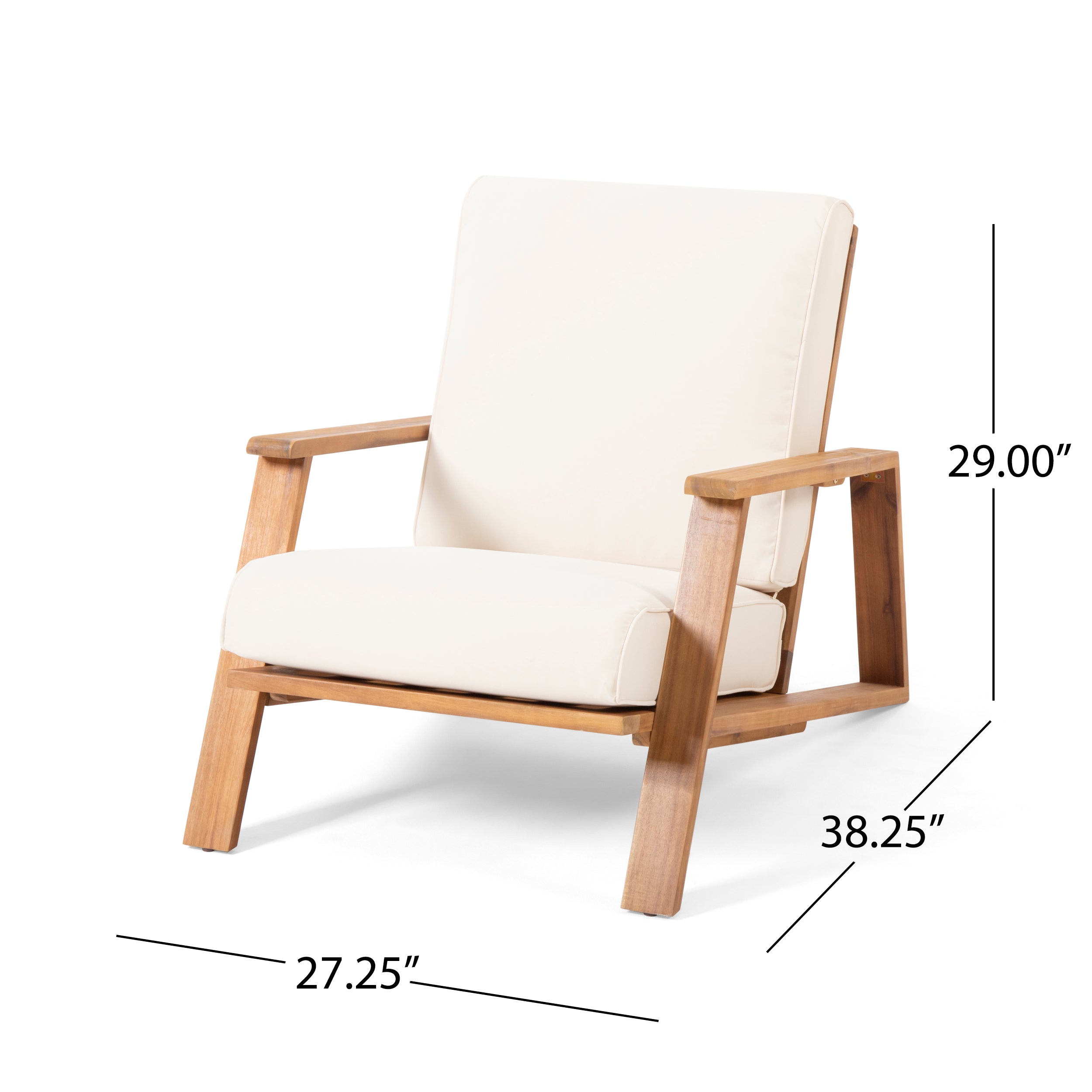 Youssef Outdoor Acacia Wood Club Chair with Cushion