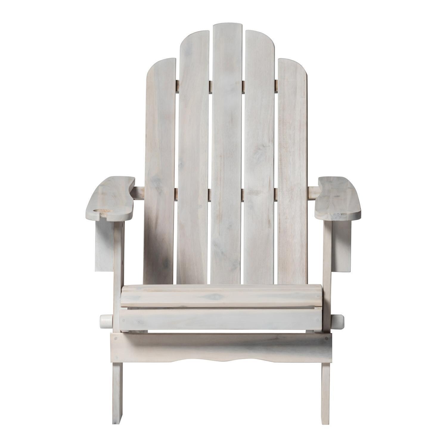 Ultimate Patio Folding Acacia Patio Adirondack Chair W/ Wine Glass Holder