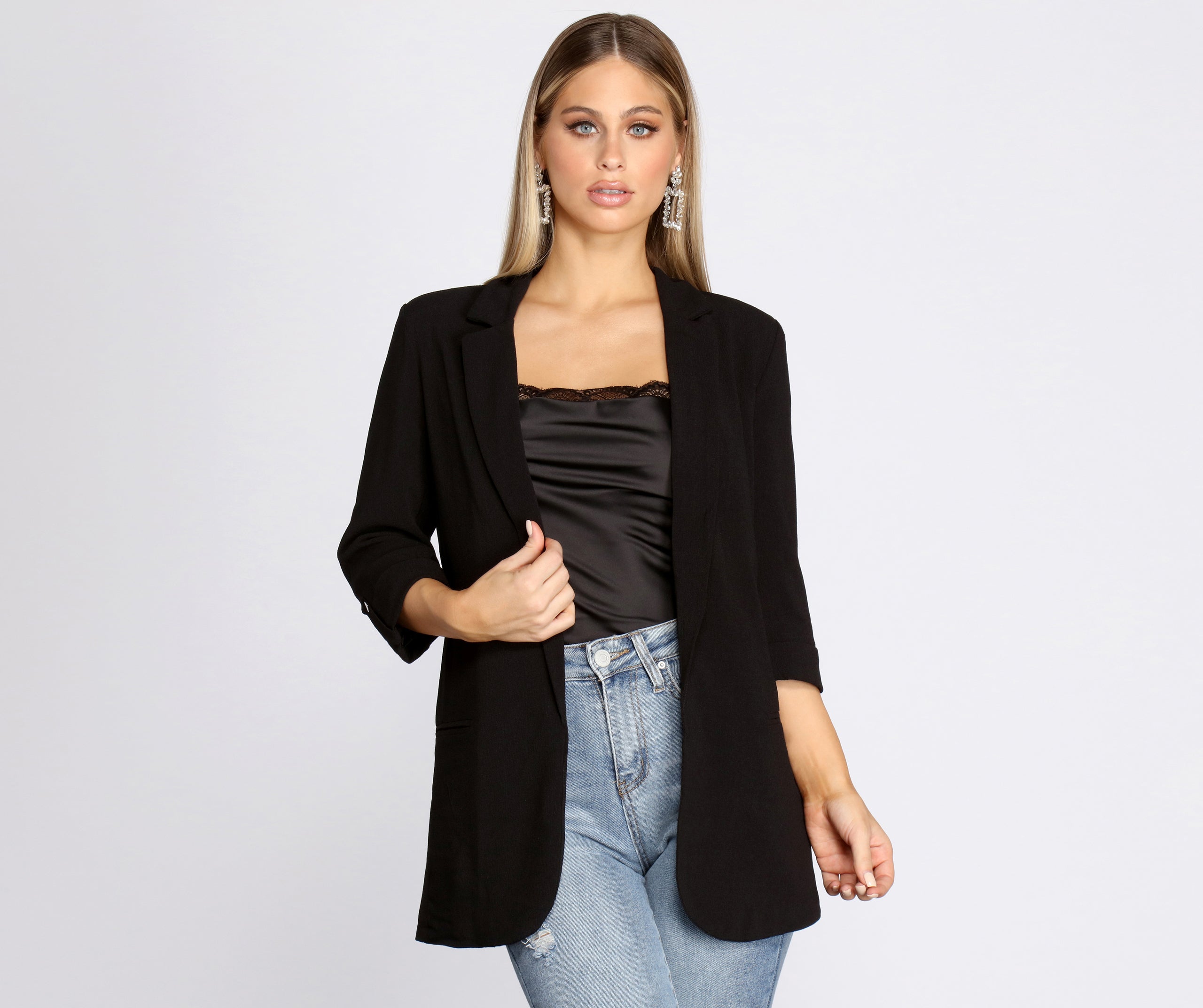 Over-Sized Woven Boyfriend Blazer