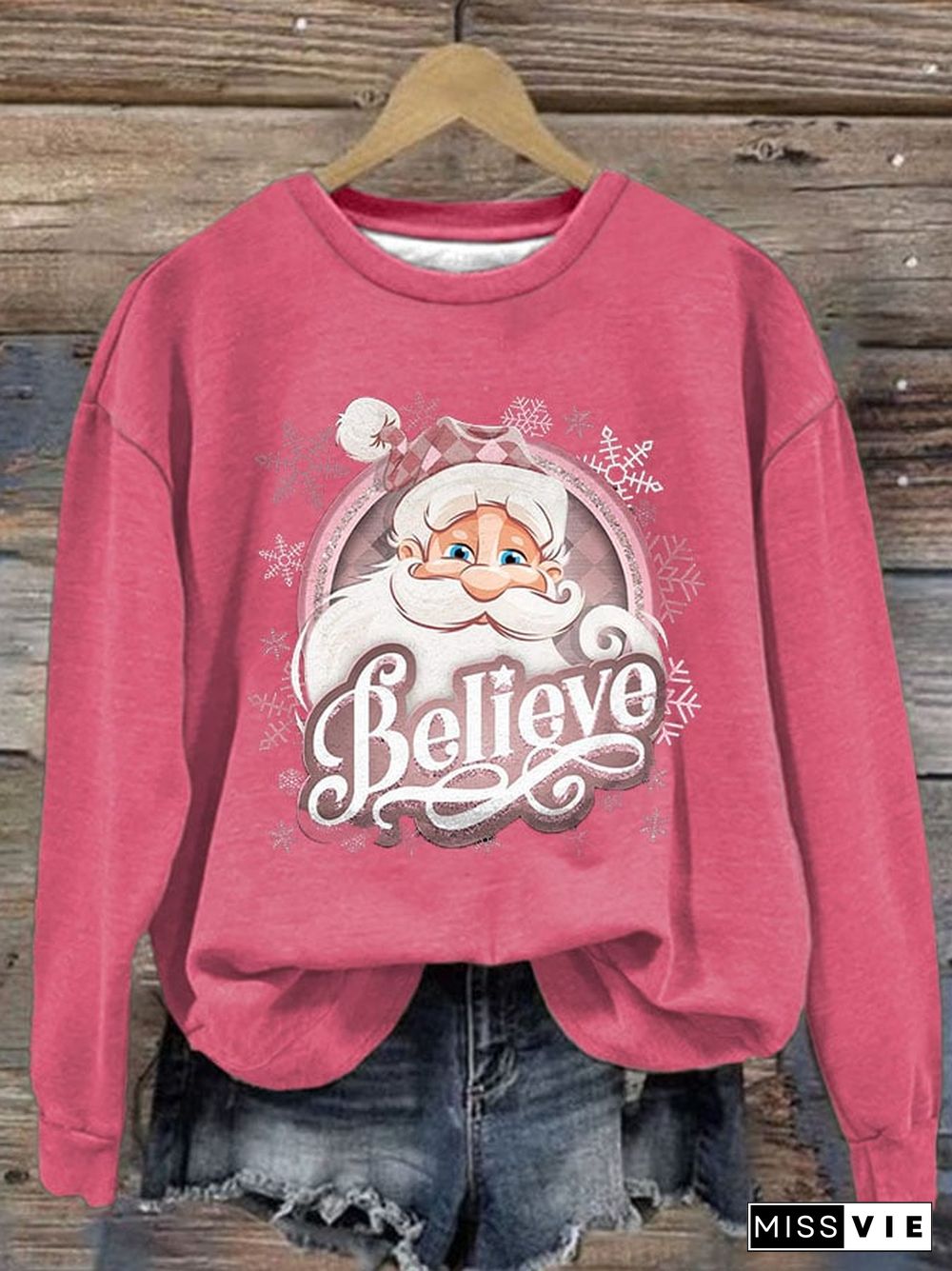 Women'S Casual Santa Claus Printed Long Sleeve Sweatshirt