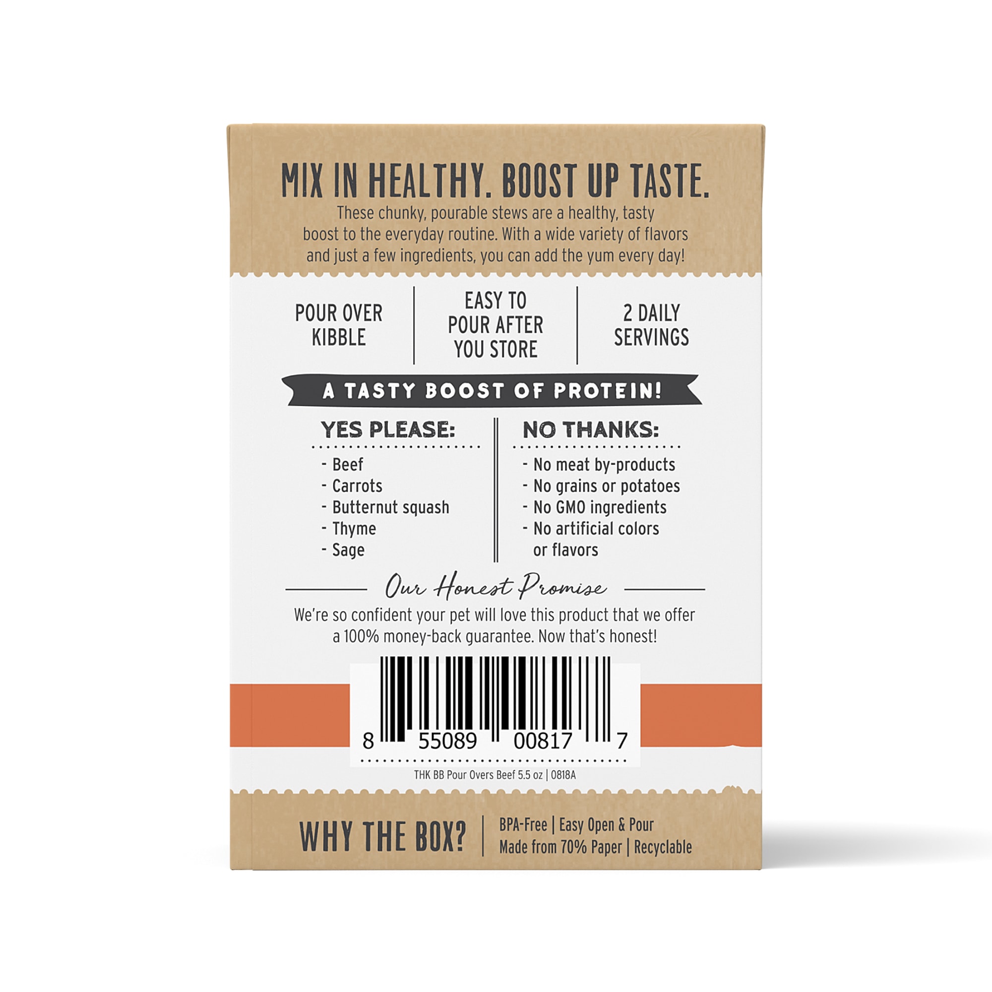 The Honest Kitchen Bone Broth Pour Overs: Beef Stew Wet Dog Food Topper， 5.5 oz.， Case of 12