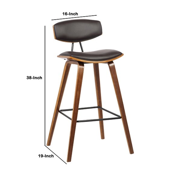 Wooden Frame Leatherette Barstool with Flared Legs， Brown