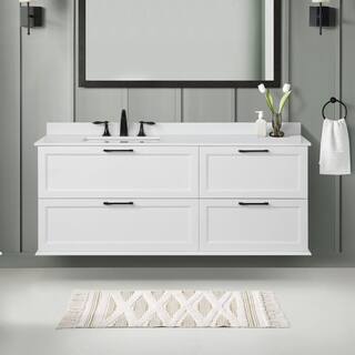 Home Decorators Collection Rebba 60 in. W x 19 in. D x 24.44 in. H Bath Vanity in White with White Cultured Marble Top Rebba 60W