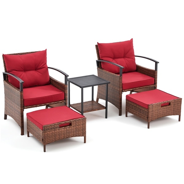 AVAWING 5Piece Patio Furniture Set Wicker Conversation Set with Coffee Table and Ottoman