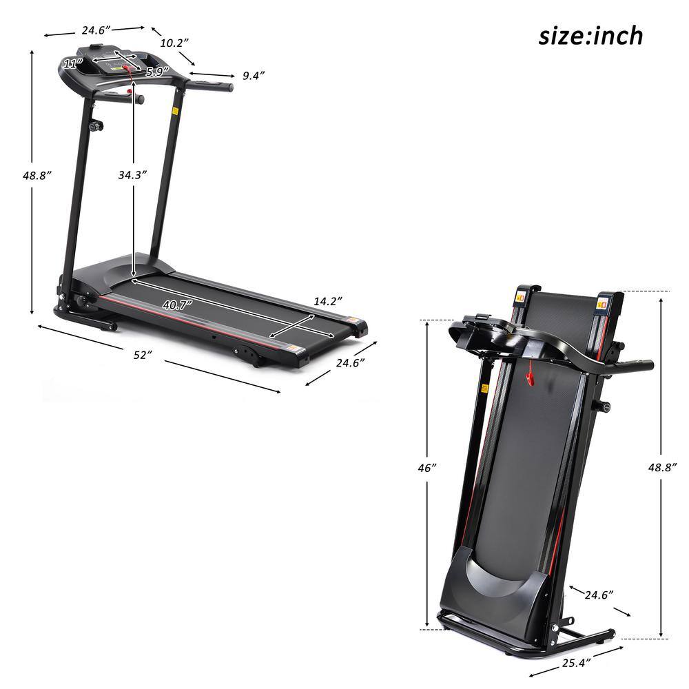 Tidoin 2.5 HP Black Stainless Steel Folable Electric Treadmill with Bluetooth Music 5 in. LCD Display and Heart Rate Sensor SHU-YDW2-107