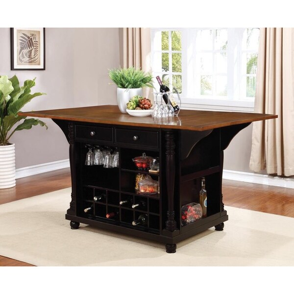 Wood Dining Table with 2 Drawers in Brown and Black