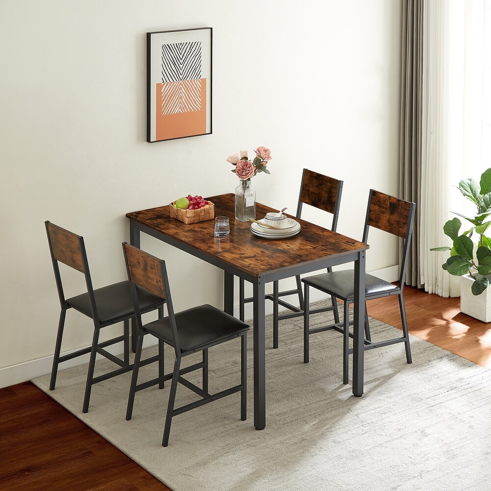 5 Pieces Wooden Dining Table Set w/Upholstered Chairs  Brown