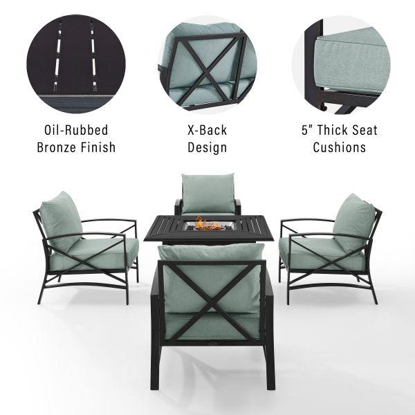 Kaplan 5Pc Outdoor Metal Conversation Set W/Fire Table