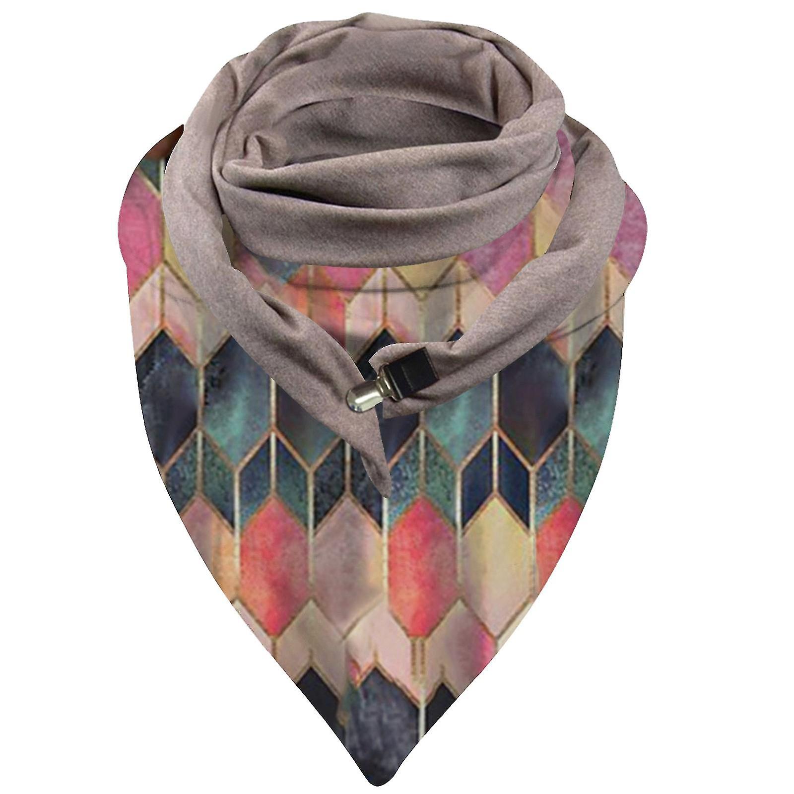 Women's Geometric Printing Cotton Malaysian Warm Button Scarf