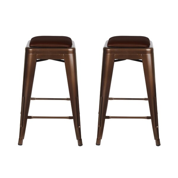 24 inch backless Metal Stool with Leather Cushion seat-Set of 2