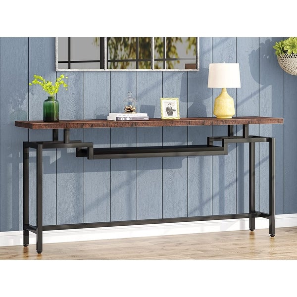 70.9 inch Console Table， Narrow Long Behind Sofa Table with 2 Ties for Entryway， Hallway， Living Room， Rustic Brown