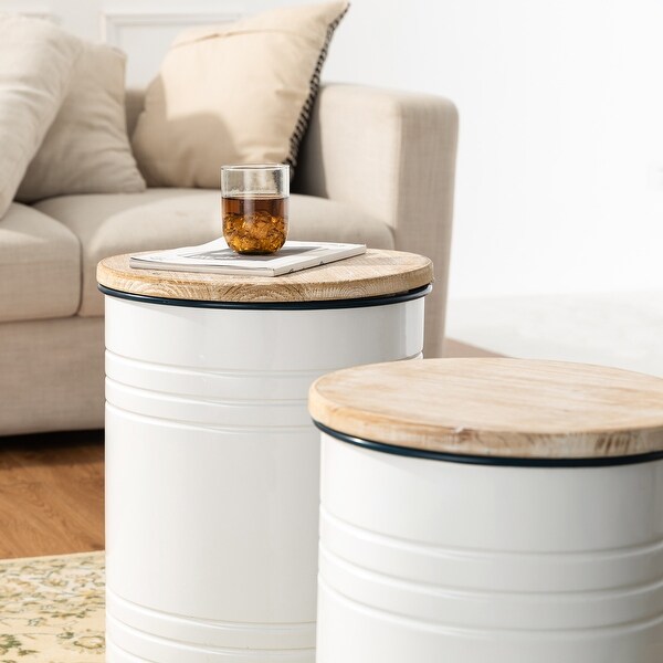 Set of 2 Indoor or Outdoor Farmhouse Enameled Storage Side Tables