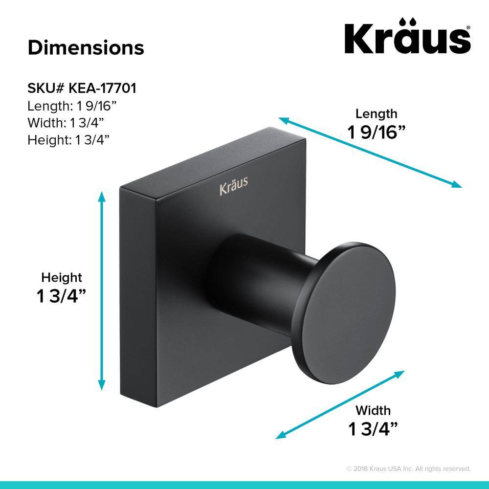 KRAUS Ventus Bathroom Robe and Towel Hook in Matte Black KEA-17701MB