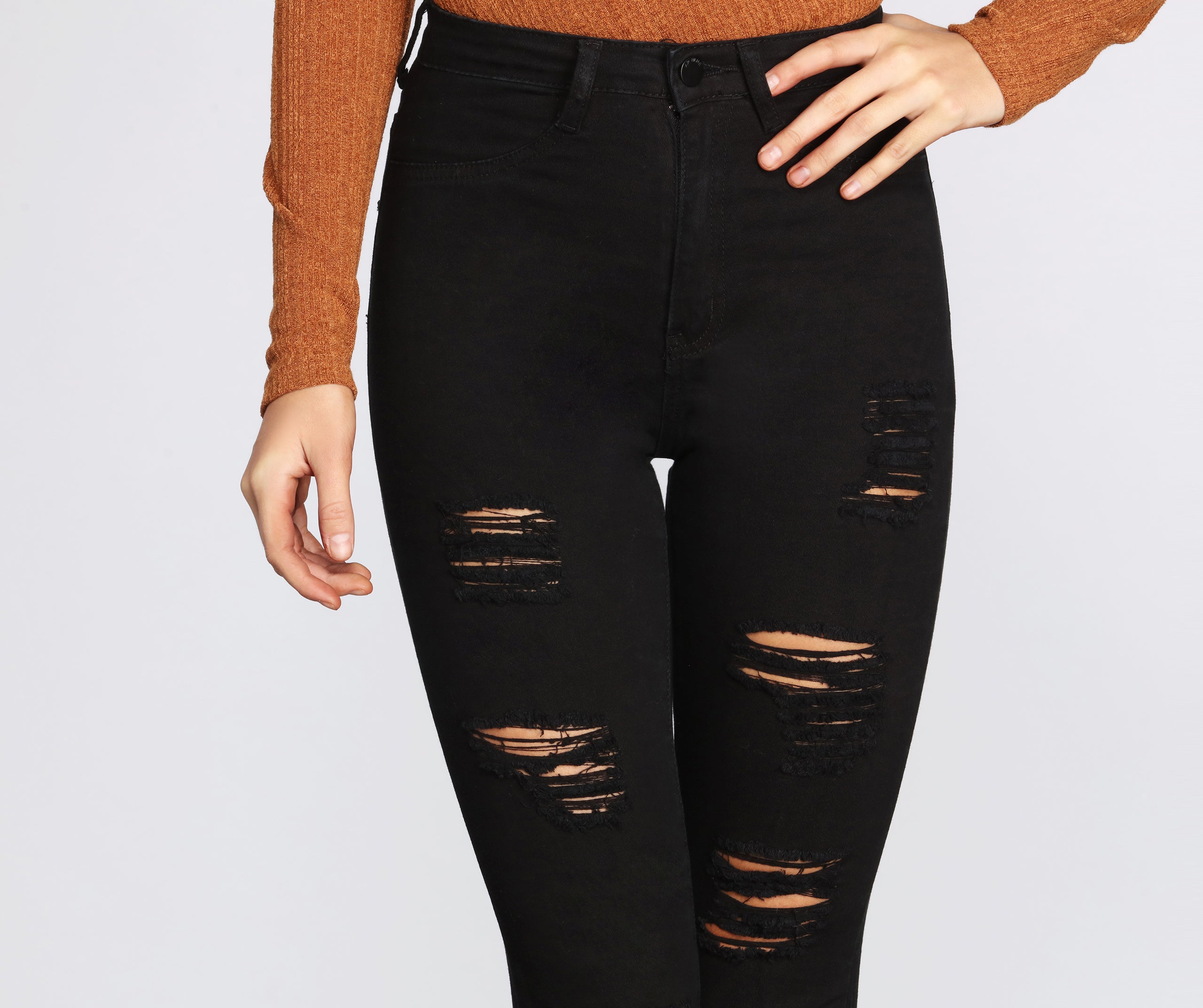 High Rise Edgy Destructed Skinny Jeans