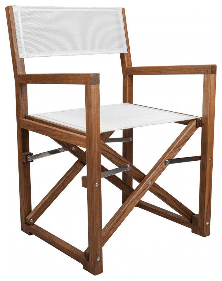 White And Brown Solid Wood Director Chair   Outdoor Dining Chairs   by HomeRoots  Houzz