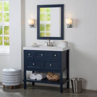 Glacier Bay Ashland 36.7 in. W x 19.1 in. D Bath Vanity in Blue with Cultured Marble Vanity Top in White with Integrated Sink ALII36P2-BU