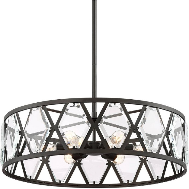 Wide Industrial Drum Clear Crystal 6 light Fixture For Dining Room House Kitchen Island Entryway