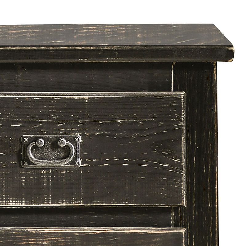 Plank Design 2 Drawer Wooden Nightstand with Bail Pulls， Black