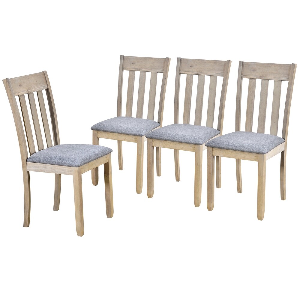 5 Piece Round Extendable Dining Table Set with 4 Chairs  Natural Wood