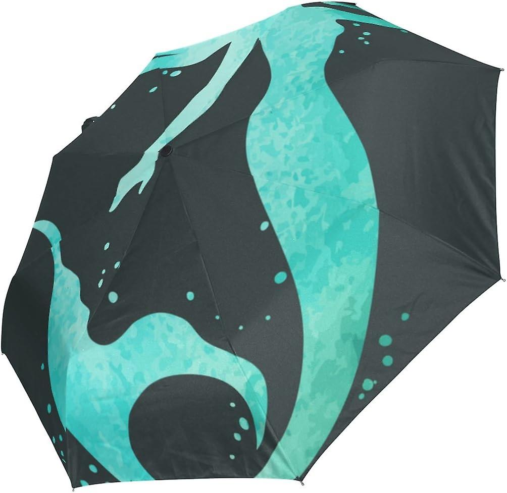 Colourlife Painted Mermaid Auto Open Close Foldable Windproof Parasol Umbrella