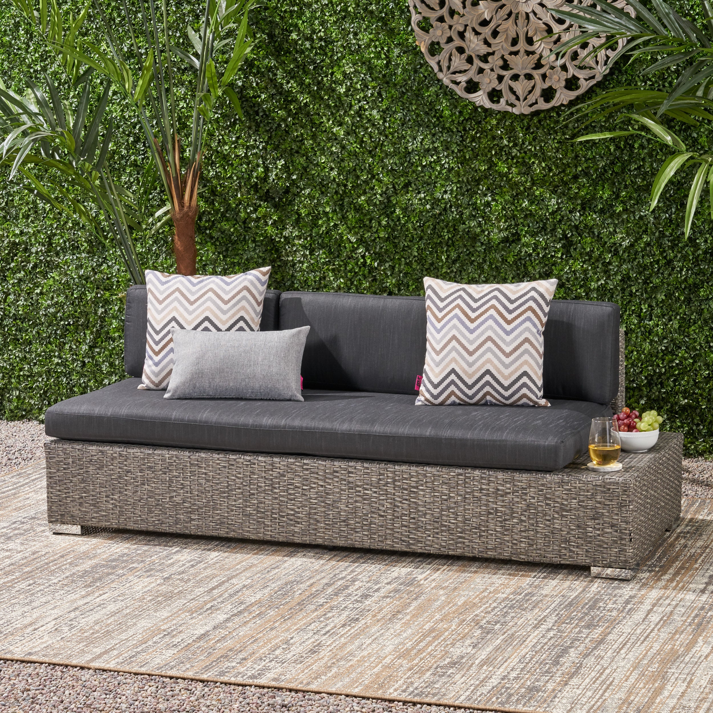 Stuart Outdoor 3 Seater Wicker Right Sofa, Mixed Black with Dark Grey Cushions