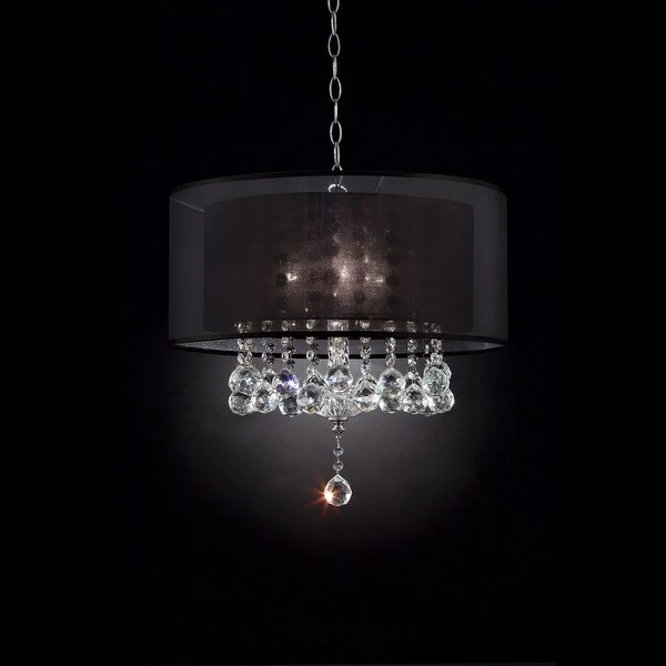 Contempo Silver Ceiling Lamp with Black Shade and Crystal Accents - 19