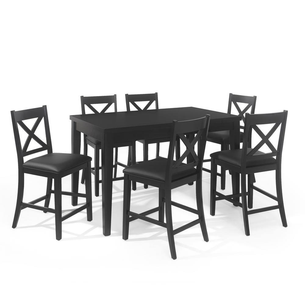 Noble House Staley 7-Piece Black Counter Height Dining Set 105619