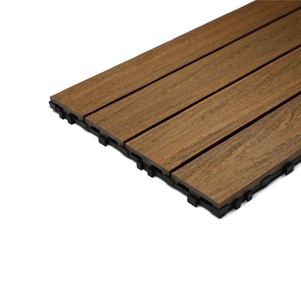 NewTechWood UltraShield Naturale 1 ft. x 3 ft. Quick Deck Outdoor Composite Deck Tile in Peruvian Teak (15 sq. ft. Per Box) US-QD-ZX-36-TK