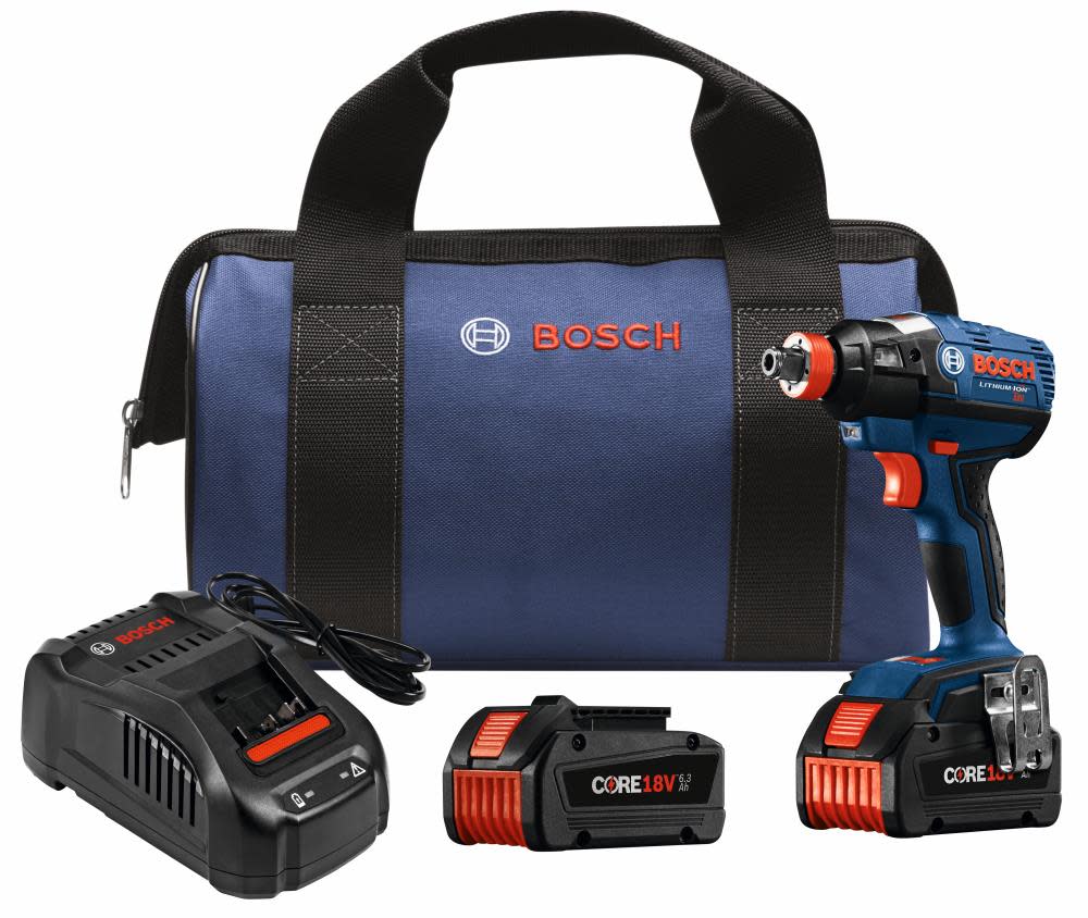 18V EC Brushless 1/4 In. and 1/2 In. Two-In-One Bit/Socket Impact Driver Kit with (2) CORE18 V 6.3 Ah Batteries ;