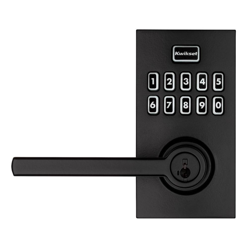 Kwikset 917 SmartCode Matte Black Contemporary Keypad Electronic Single-Cylinder Halifax Door Lever Featuring SmartKey Security 917HFL514SMTCPR