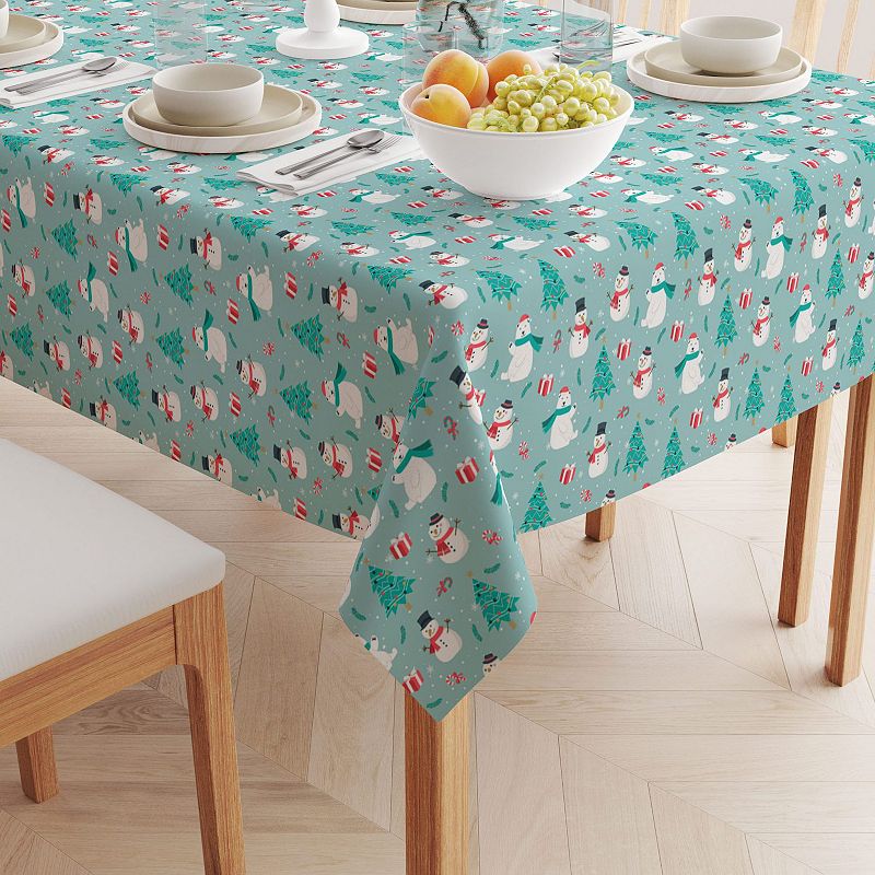 Rectangular Tablecloth， 100% Cotton， 52x104， Holiday Snowmen