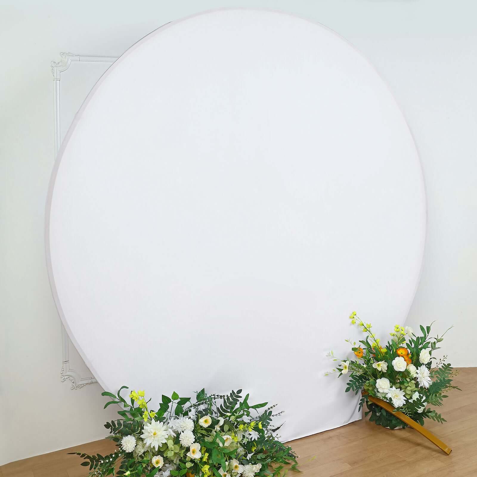 White Round Spandex Fit Wedding Backdrop Stand Cover 7.5ft