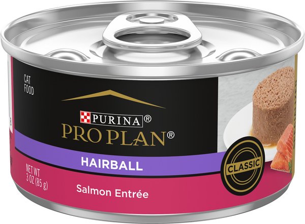 Purina Pro Plan Hairball Control Salmon Entree Pate Wet Cat Food， 3-oz can， case of 24