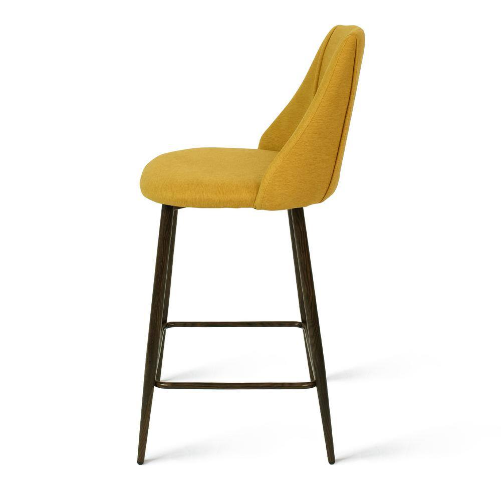 Elevens CHOLE Yellow Fabric Upholstered 26 in. Full Back Metal Frame Counter Stool (Set of 2) (19 in. W x 39 in. H) CHOLE-MIDBAR-YELLOW