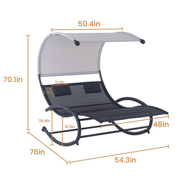 Outdoor Double Chaise Lounge Chair Rocking Lounger with Sunshade Canopy