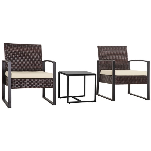 3Pieces Wicker Patio Conversation Set Outdoor Chairs with Cushions