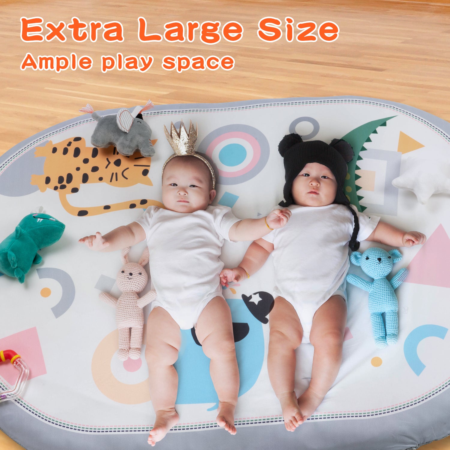 Lupantte 7-in-1 Baby Activity Gym， Baby Learning Toys Gym Mat with 6 Toys 2 Replaceable Washable Mat Covers，for Newborn