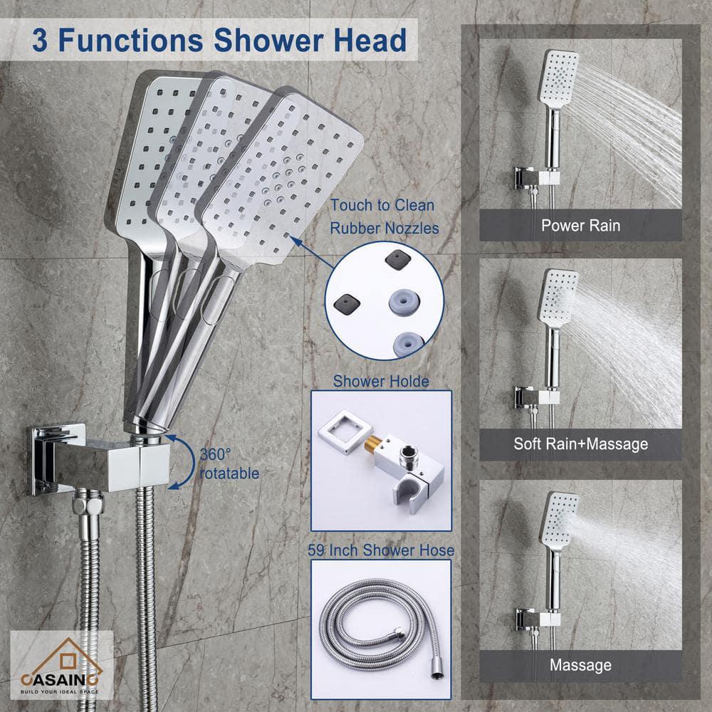 CASAINC 1Handle 3Spray Pattern 10 in Wall Mount Shower Set Shower Head Tub and Shower Faucet Chrome