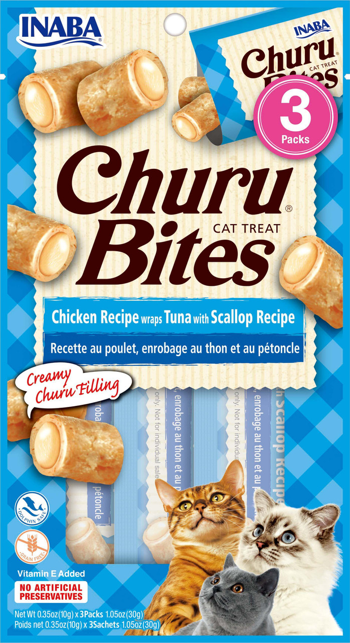 Inaba Churu Chicken Wraps Tuna With Scallop Cat Treat Bites， 3 Pack