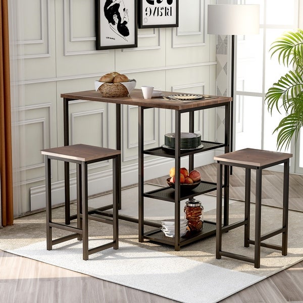 Nestfair 3-Piece Retro Pub Set with Countertop and Bar Stools