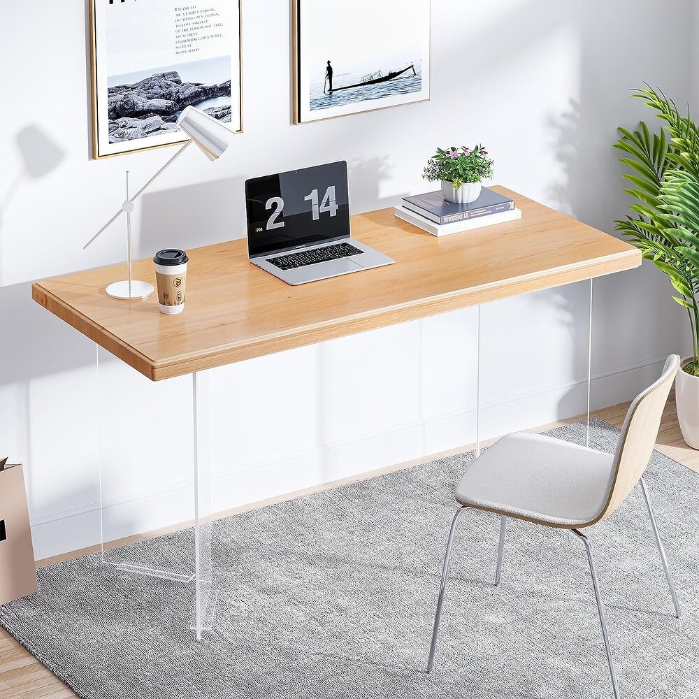 Home Office Desk with Acrylic Legs  Computer Desk Writing Table  Wood