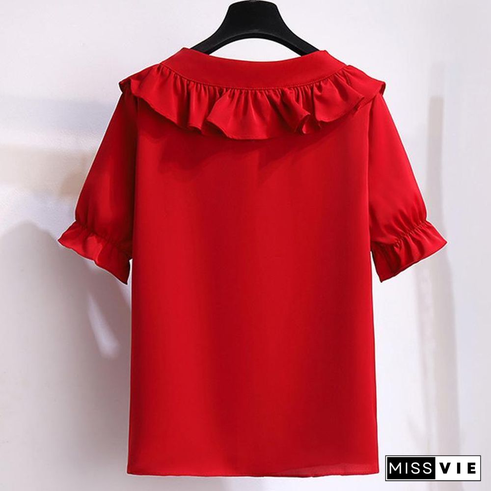 V-Collar Blouse+Solid Color Skirt P16160