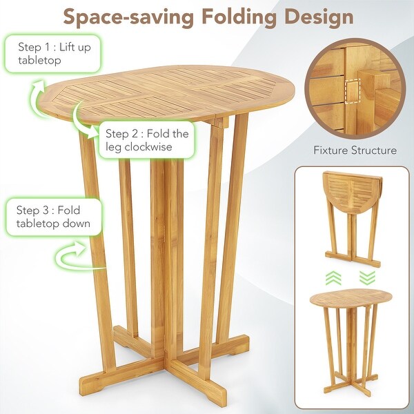 Outdoor Folding Bar Table with Oval Tabletop and Cross Base