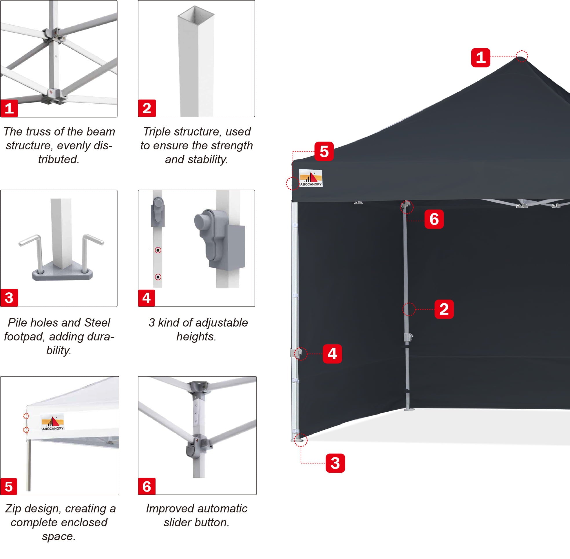 ABCCANOPY 10 ft x 10 ft Metal Pop-Up Commercial Canopy Tent with walls, Black