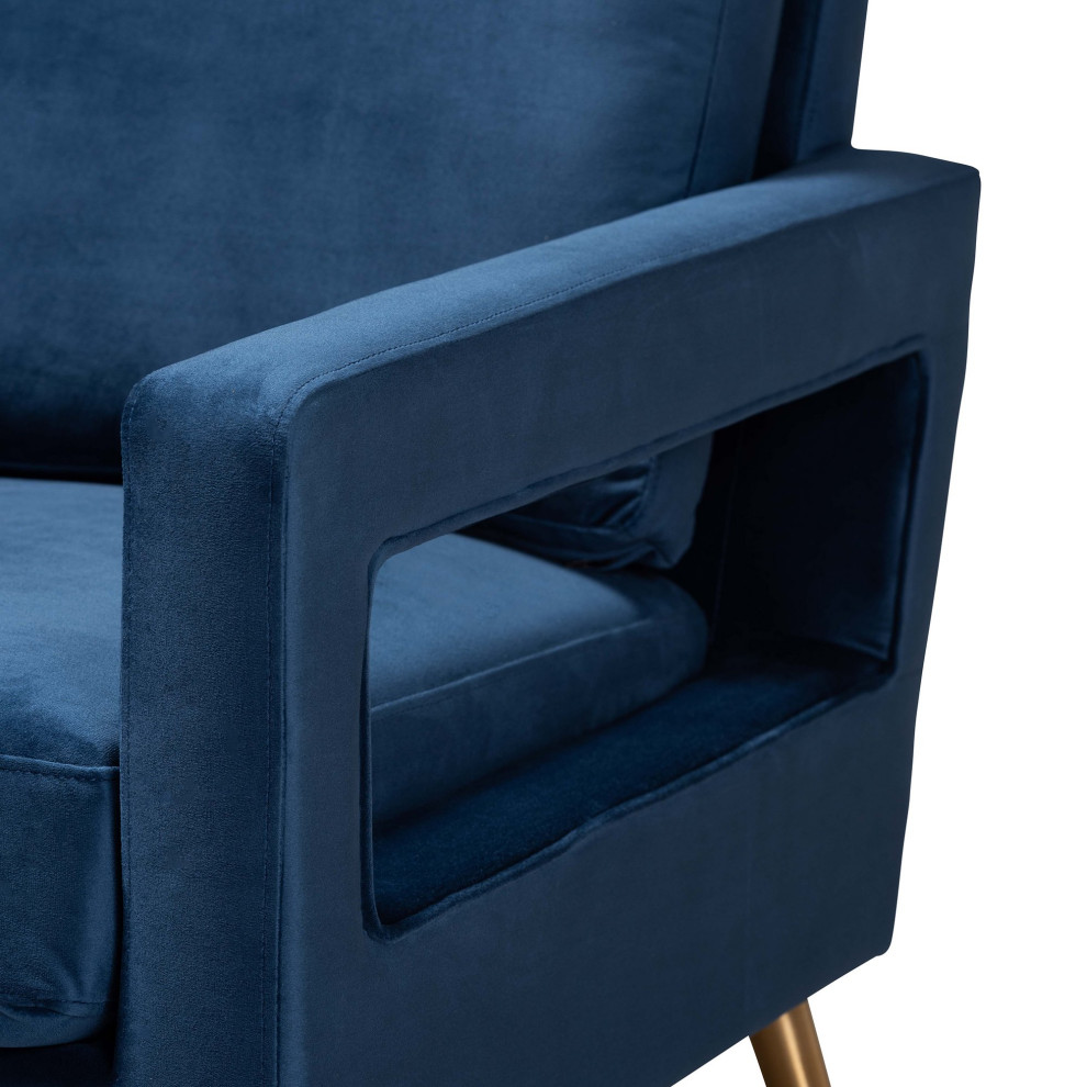 Contemporary Armchair  Angled Golden Legs  Navy Blue Velvet Seat With Open Arms   Contemporary   Armchairs And Accent Chairs   by Declusia  Houzz