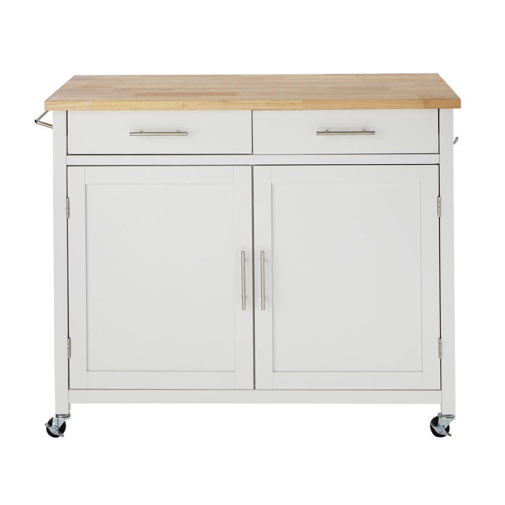 StyleWell Glenville Cream White Rolling Kitchen Cart with Butcher Block Top and Double-Drawer Storage (42