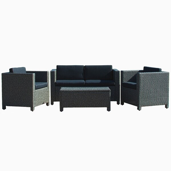 4 Pieces Wicker Outdoor Sofa Set with Cushions - Overstock - 37475797